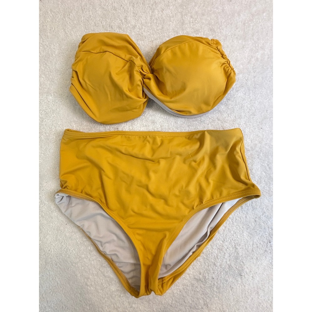 Loft Beach Mustard Yellow High Waisted Bandeau Bikini Set Womens‎ Small
